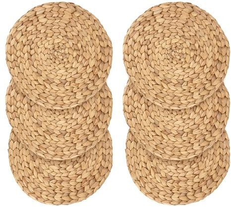 NGOSUET 6 Stück Platzsets Geflochten Rund 30 cm, Wasser Hyazinthe Tischsets, Hitzebeständige Tischsets aus Seegras Rattan für Restaurant, Zuhause, Küche, Esstisch