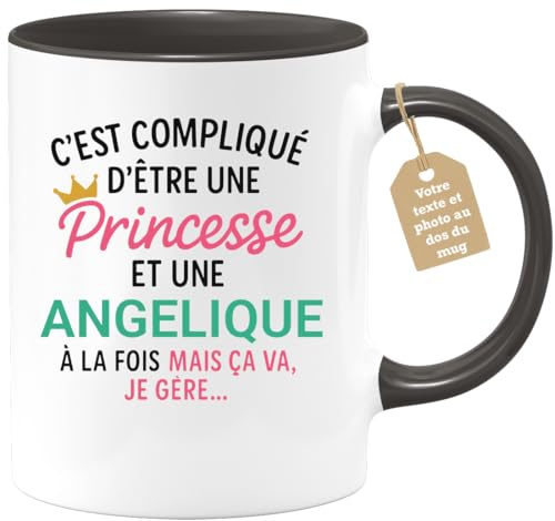 quotedazur Café-Croissant - Mug Personnalisé Tasse C'Est Compliqué D'Être Une Angelique Et Princesse Cadeau Prénom Noël Anniversaire - Noir/Céramique