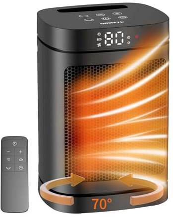 Space Heater for Indoor Use - QOWETU 1500W Electric Heaters with Thermostat, 70° Oscillation, 5 Modes, Remote, 12H Timer, Quiet Portable Heater for Office, Bedroom, Large Room