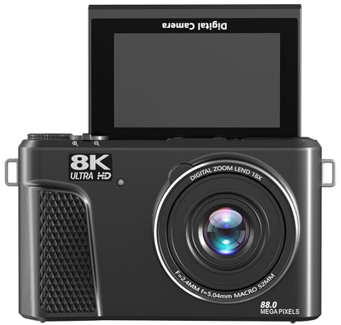 ZJchao Appareil Photo Numérique 8K 88MP Caméra à Zoom Optique 18X Zoom 18X Autofocus Caméra de Voyage WiFi avec écran Rabattable de 3 Pouces Lumière de Remplissage LED pour (Black)