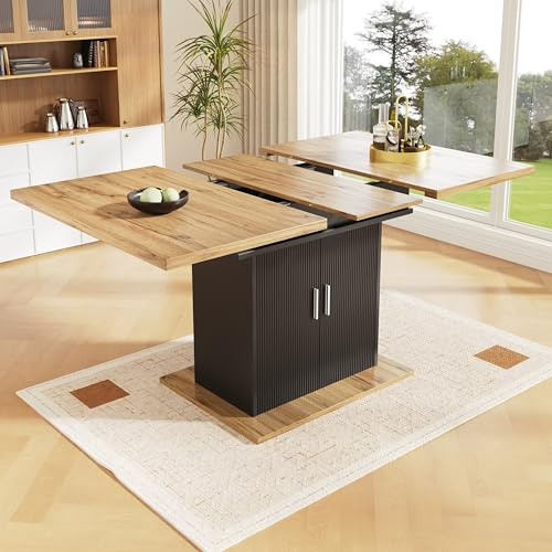 OOIILLEE Tavolo da pranzo allungabile con 3 ripiani, tavolo da bar allungabile con ripiano portaoggetti e spazio di archiviazione, per soggiorno e cucina, sala da pranzo (140 x 70 x 76 cm, naturale e