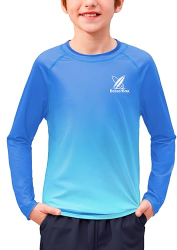 BesserBay Boy's Rash Vest Sun Protection Long Sleeve UV Swim Top Quick Dry Rash Guards 5-14 Years