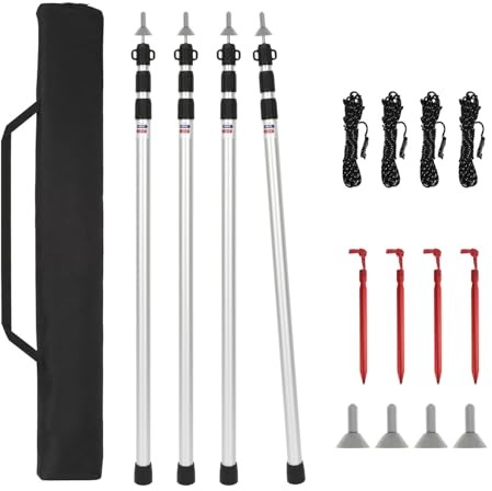 Peviasot Zeltstange Teleskop Set 4 Stück 87–233cm Höhenverstellbar Aluminium Zeltstangen mit Drehverschluss Robuste Aufstellstangen für Camping Tarp Sonnensegel Outdoor Zubehör Universelle