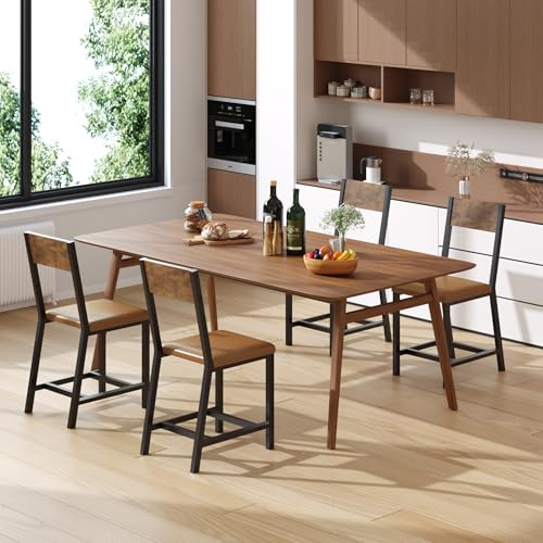 YOUDENOVA Esszimmerstühle 4er Set, Stabiles Metallgestell, Bequeme Küchenstühle mit Rückenlehne, Geeignet für Wohnzimmer, Esszimmer, Vintage-Braun, mit Polsterung, bis 150 kg Belastbar