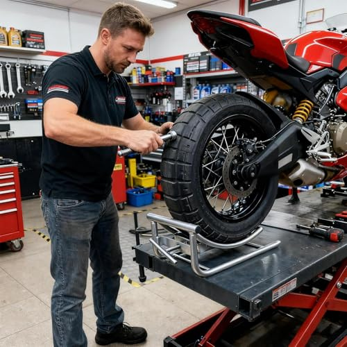 Cavalletto per riparazione pneumatici - di sollevamento regolabile in altezza | Supporto per strumento di rimozione pneumatici | Blocco di montaggio professionale per moto, moto fuoristrada, ca
