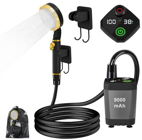 Kit Douche de Camping,Camping Douche Portable 9000mAh,Douche de Camping Rechargeable avec Pompe de Douche Électrique Rechargeable,Portable Camping Douche,Douche Camping pour Extérieure Camping Voyage