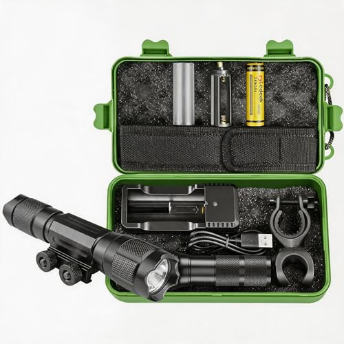 Wisdom Linterna Táctica LED Recargable, 800 Lúmenes, IPX68 Impermeable, con Soporte para Riel Picatinny, Batería 2200mAh