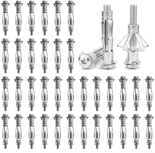 HEIBTENY 50 anclajes de pared huecos M4 x 38 mm, tornillos de anclaje de cavidad de metal galvanizado para una fijación segura de paneles de yeso, juego de pernos de expansión chapados en zinc para