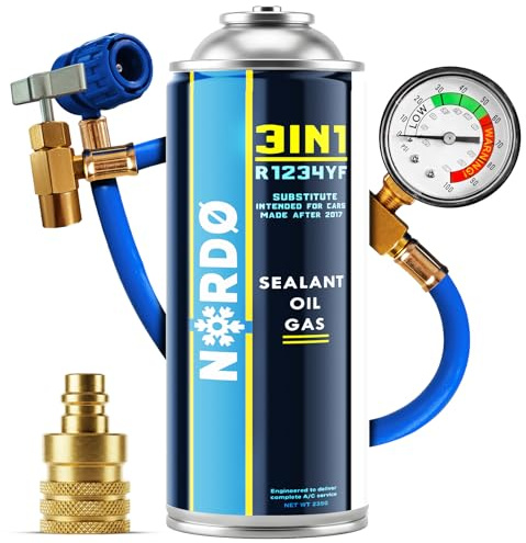 Nordo - 3en1 R1234yf Kit Recharge Climatisation Automobile – 1x Gaz 3en1 avec Tuyau et Adaptateur YF – 235 g