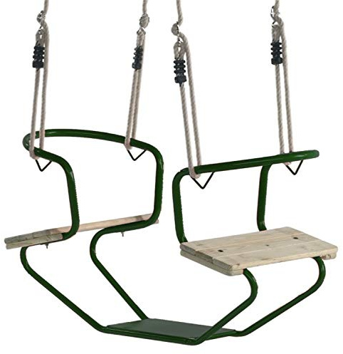 Balançoire gondole double pour 2 enfants - Cadre en métal revêtu par pulvérisation et sièges en bois de pin - Cordes réglables en polypropylène - Balançoire de jardin d'extérieur - Vert - 920 x 440 x