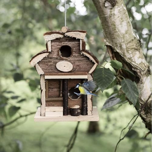 Garden Mile Natural Bird Box House Hotel - Traditional Wooden Box Bird Houses for Garden Bird House Nesting Home for Garden, Balcony, Ideal as Robin House, Sparrow Nest Home, Small Bird House