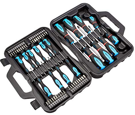 Amazon Basics Set di cacciaviti di precisione, a taglio, a croce, Torx, confezione da 58 pezzi, Nero
