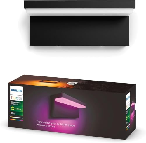 Philips Hue Nyro Außen-Wandleuchte, Gartenbeleuchtung, Silber | White & Color Ambiance, 16 Mio. Farben, 1020 lm, IP44 für den Außenbereich, Dimmbar, App- und Sprachsteuerung, Smart Home