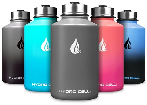 HYDRO CELL Stainless Steel Water Bottle w/Straw & Wide Mouth Lids (40oz 32oz 24oz 18oz) - Keeps Liquids Hot or Cold with Double Wall Vacuum Insulated Sweat Proof Sport Design (Graphite 64oz)