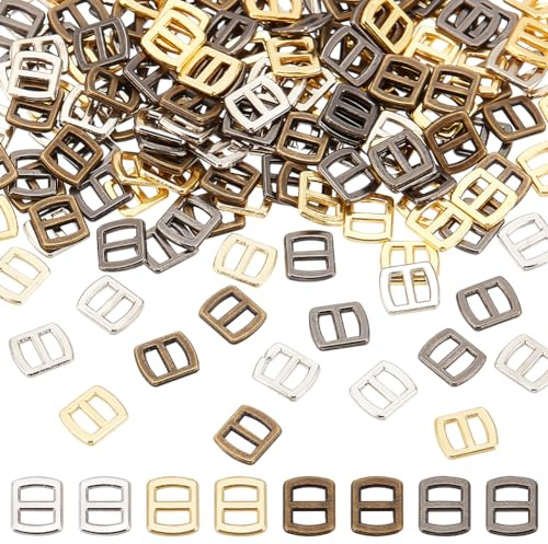 PH PandaHall 200 st 4 färger mini bältesspänne docka miniatyrklämma legering justeringsspänne dockklädslinga för fästelement dockor kläder, antik brons Gunmetal