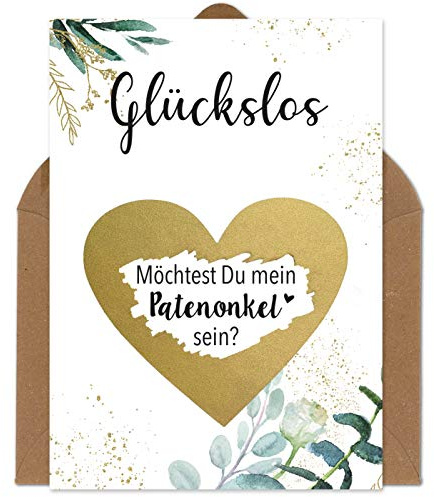 OWLBOOK Rubbelkarte Patenonkel Fragen - Willst du mein Patenonkel sein - Karte mit Rubbelherz Gold Geschenke Geschenkideen für Patenonkel Pate zum Schwangerschaft verkünden