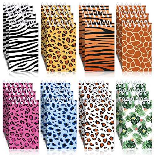 24 Stück Mini-Notizblöcke mit wilden Tieren, kleine Spiralbindung, Dschungeltiere, Leopardenmuster, Geparden-Motiv, Partyzubehör für Kinder und Erwachsene, Geburtstagsfeier, Babyparty, 8 Stile