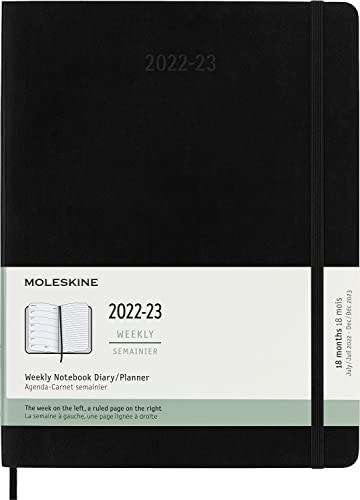 Moleskine - 18 Monate Wochenplaner, Terminkalender 2022/2023, Wochenplaner mit Weichem Einband und Gummibandverschluss, Maß X-Large 19 x 25 cm, Farbe: Schwarz