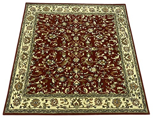 Herati Rot Orient Teppich Handgetufteter 100% Wolle Handgefertigter Braun Beige 200x200 cm