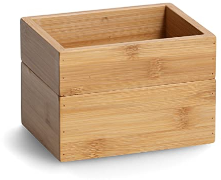 Zeller 13318 - Set di 2 scatole impilabili, in bambù, ca. 14,5 x 11 x 10 cm, per casa, ufficio e bagno