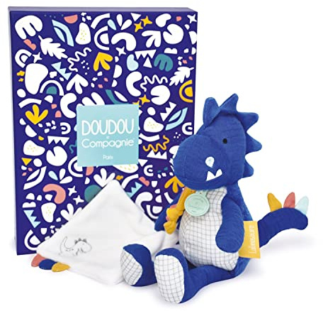 Doudou et Compagnie - Schmusetuch Dinosaurier – Pantin Dino – Blau – 25 cm – Les Calinosaures – DC3943