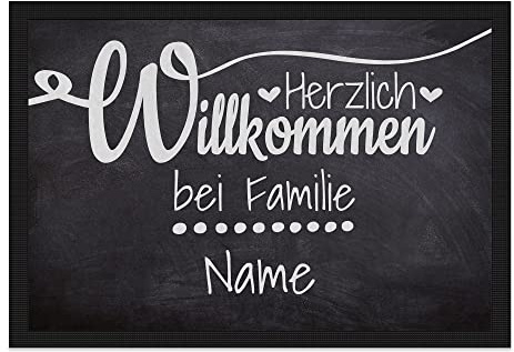 Print Royal Personalisierte Fußmatte mit Namen - Herzlich Willkommen - Geschenke zum Einzug | rutschfest, 75x50cm mit Gummirand
