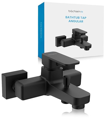 Bächlein Universal Badewannenarmatur Junias in Kantigem Design – Wannenbatterie Komplettset inkl. allem Zubehör – Einhand-Wasserhahn für die Badewanne Matt Schwarz – eckig