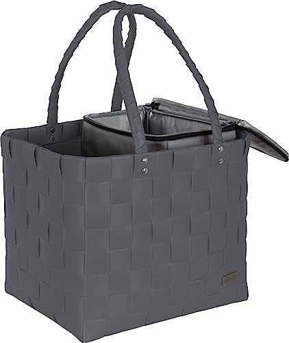 Einkaufskorb Einkaufstasche mit Flechtkorb 20 Liter Volumen - Picknicktasche Tasche mit Kühlfunktion Farbe Anthrazit Größe Große Kühltasche