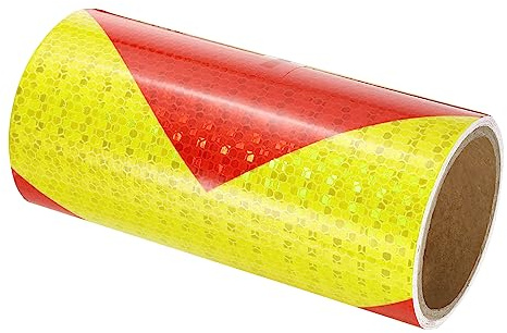 PATIKIL Lot de 2 rouleaux de ruban adhésif réfléchissant, 20,3 cm x 3 m, étanche, haute visibilité, fluorescent, avertissement, sécurité pour camions, remorques, jaune et rouge