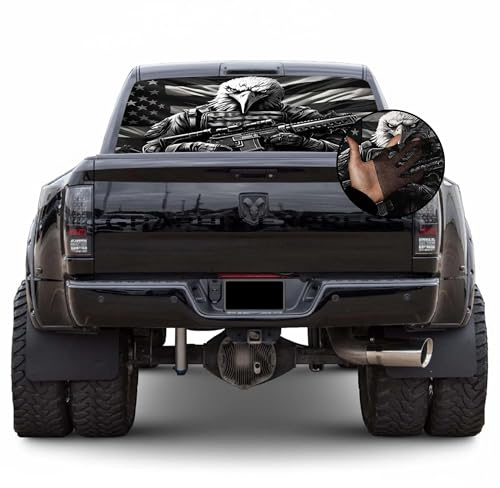 GRAPHIX EXPRESS Truck Back Window Graphics (American Flag Eagle) Universal See Through Rear Window Vinyl Wrap - Full Window Decals for Trucks - Truck Window Decals (P542 Eagle Rifle), 65'' x 17''