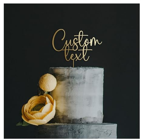 Pomchick - Wooden Custom Cake Topper with Your Text Personalised Party Decor Birthday Anniversary Far Away Christmas Graduation Wedding Engagement