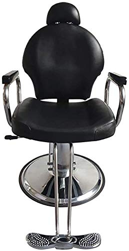 Friseurstuhl, Allzweck-Hydraulik-Salonstuhl, Herren-Friseurstuhl aus Leder und Metall, mit Kopfstütze, hydraulischer Hebevorrichtung, Schwarz