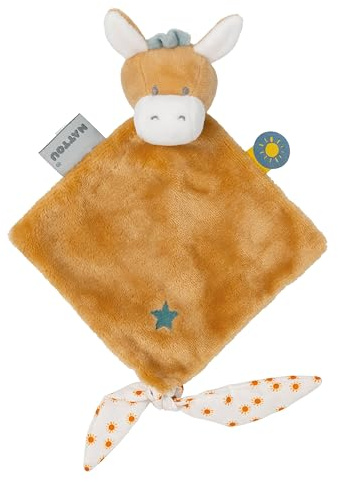 Nattou Mini-Schnuffeltuch aus Polyester, Esel Leo, Für Neugeborene und Frühchen, Ca. 28 cm, Felix und Leo, Beige
