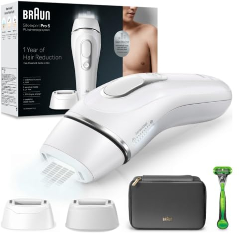 Braun IPL Silk Expert Pro 5 Geräte Haarentfernung Herren, sichtbare Haarentfernung für Männer, Designed In Germany, Gillette Rasierer, Alternative zu Laser Haarentfernung Mann, PL5145, weiß/silber