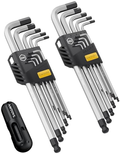 AMTOVL Innensechskantschlüssel Set 18tlg. Innensechskant Satz Metrisch Imperial Extra Langer Kugelkopf Sechskantschlüssel Set mit T-Griff 1.5mm-10mm, 1/16-3/8 für Fahrrad Reparatur Haushalt DIY (Grau)