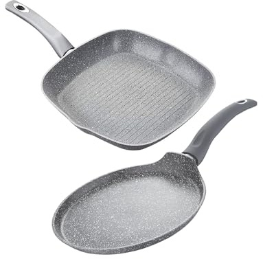 Avilia Juego de sartenes antiadherentes y grill para cocina sin aceite – Juego de sartenes antiadherentes aptas para placa de cocción de inducción, de aluminio forjado, 28 cm