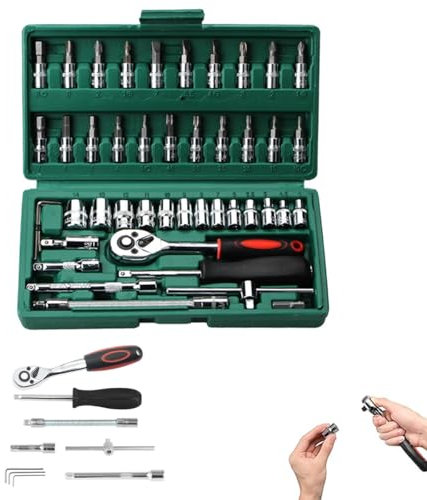 DJSDN 46-teiliges Ratschenschlüssel-Set mit 1/4-Zoll-Antrieb, metrisches Bit-Steckschlüssel-Set und Verlängerungsstangen-Kombi-Werkzeug-Set for Kfz-Reparatur und Heimgebrauch. (Color : Green)