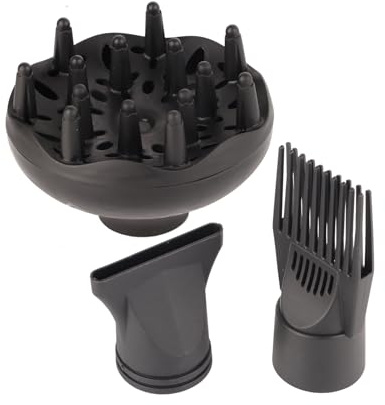 Ugello Diffusore Professionale per Asciugacapelli in Plastica, 3 Pezzi, Attacco Concentratore con Pettine, Diametro Esterno 5.0 cm