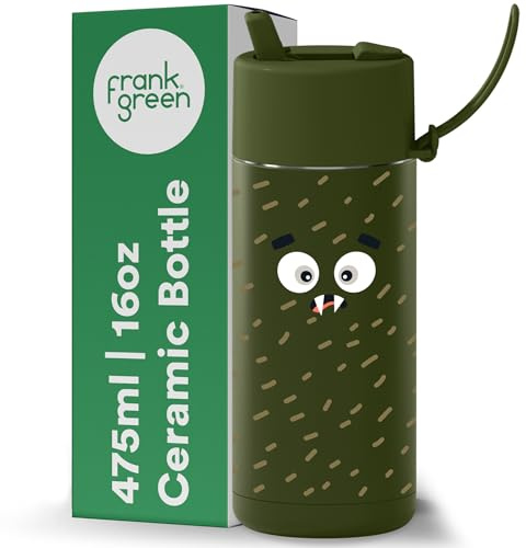 frank green Reusable Cup with Flip Straw Lid, Frankster Drinks Bottle for Kids, Spill and Leak-Resistant, Ceramic Lined - Scout, Khaki 16oz
