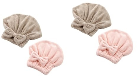 FRCOLOR 4stücke Fleece Haarturban Für Schnelles Trocknen Wasserabsorbierende Duschhaube Mit Schleifen-design Und Kaffee Für Zuhause Und Unterwegs