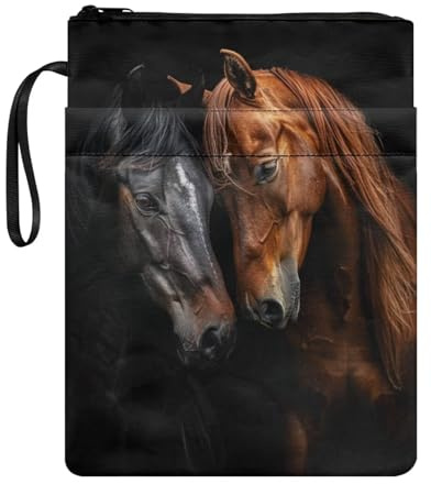 Belidome Pochette pour livre de cheval avec fermeture éclair pour enfants et adolescents - Couverture en toile avec poche avant - Fournitures scolaires et de bureau