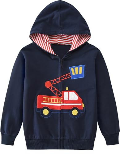 EULLA Sweat à capuche zippé pour enfant garçon - Veste à capuche - Manches longues - Coton - Avec fermeture éclair - 92 98 104 110 116 122