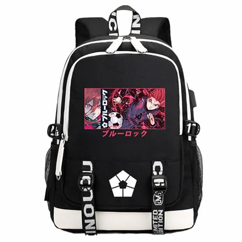 Anime Manga Blue Lock Oxford Cloth Cartoon Rucksack Schule College Tasche für Chigiri Hyoma Fans Cosplay Geschenk, Schwarz , One size