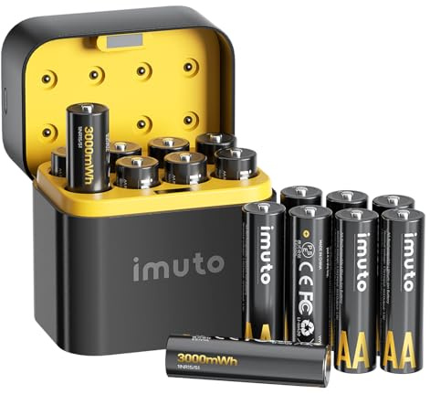 imuto 1.5V Batterie AA ricaricabili 3000mWh, Pile Ricaricabili AA Litio 1600 Cicli Con Display a LED Nero ricarica rapida, 16 pezzi