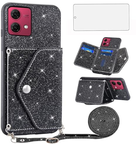 Asuwish Funda para Motorola Moto G84 5G funda con banda y lámina protectora protectora de pantalla tarjetero plegable brillante cuero monedero soporte G 84 84G XT2347-2 funda teléfono móvil fundas