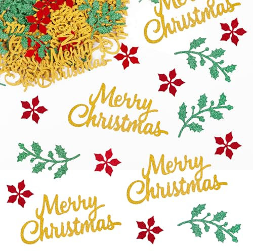 BETESSIN Tischdeko Weihnachten - 100 Stück Merry Christmas Konfetti Glitzer - Streudeko Weihnachten - Weihnachtsdeko zum Basteln von Weihnachtskarte uvm.