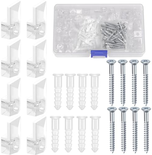 Glarks 90pcs 4mm frameless Set de clips de monture, clips de miroir en plastique cristal clair, matériel de montage de miroir avec vis et ancres pour mur, armoire, porte