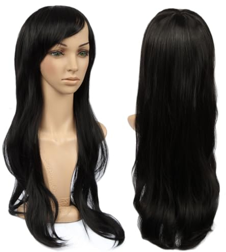 FSR00MZ 70cm Perücke Schwarz Mädchen mit Haarnetz | Cosplay Lockenperücke für täglichen Stil, Karneval, Weihnachten Partys Halloween, Mottopartys Frauen Mädchen