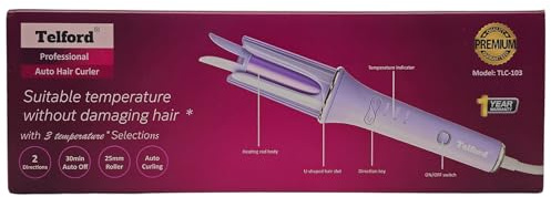 Hair Curler Automatic Rotating - Long Barrel Curling Wand for Long Hair, Argan Oil Infused Ceramic Curling Iron for Women, Anti-Scald, Tangle-Free, 600M Ionic, Dual Voltage, Purple, 25 mm
