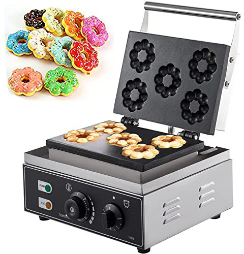 Commercial Non-Stick Waffle Donut Machine Plum Flower 5 Holes Double-Sided 1500W Electric Doughnut Maker For Baking Delicious Donuts for Making Breakfast Lunch & Snacks